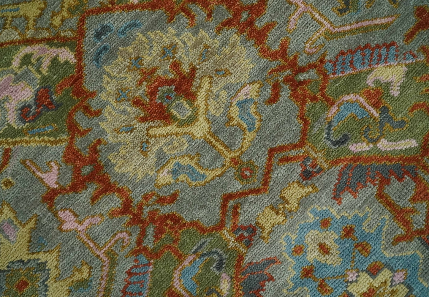 Made to order, Antique Moss All Wool Traditional Persian Silver, Rust and Green Hand knotted Oushak Area Rug | TRDCP718 - Marsh and Manor Collective