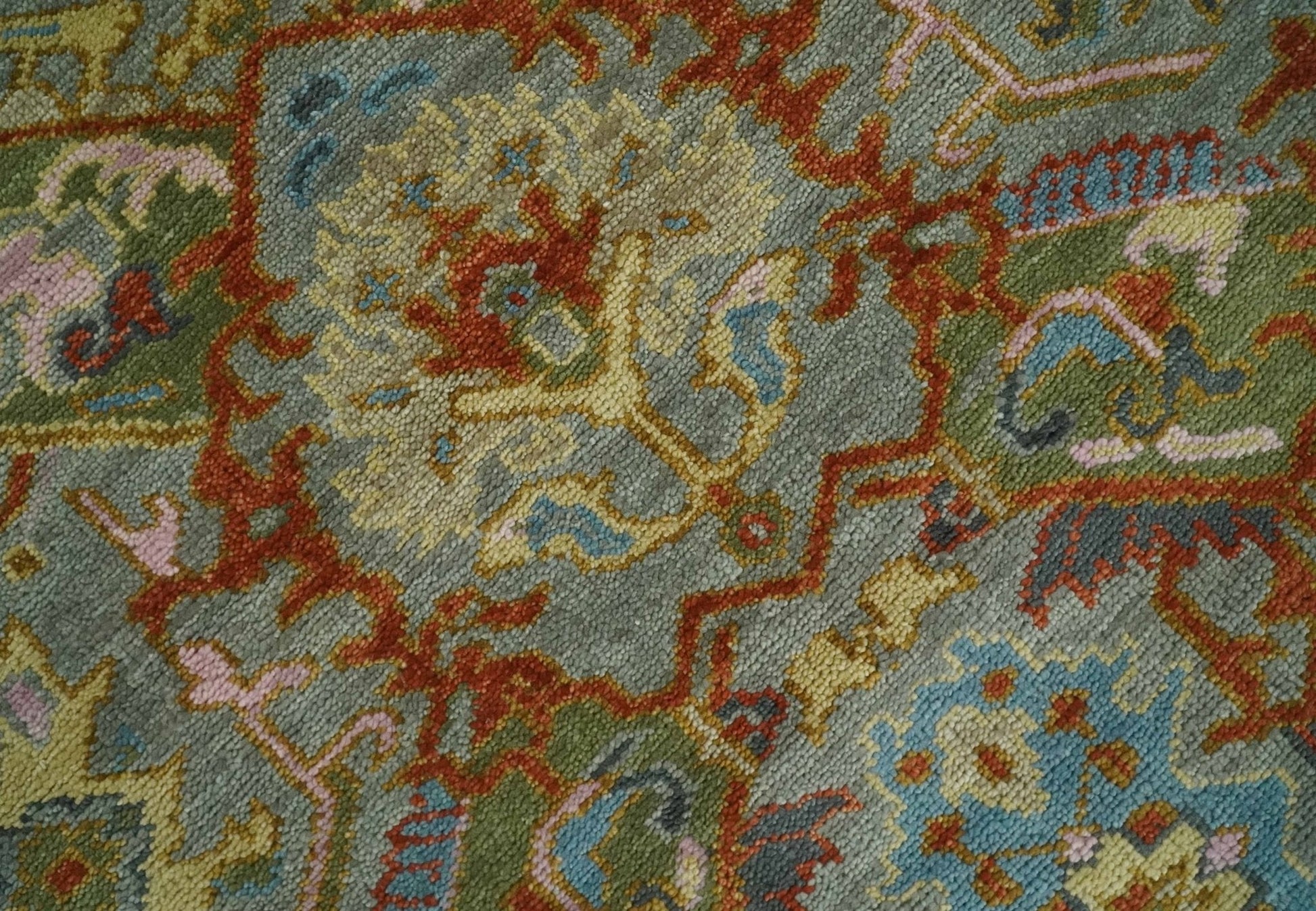 Made to order, Antique Moss All Wool Traditional Persian Silver, Rust and Green Hand knotted Oushak Area Rug | TRDCP718 - Marsh and Manor Collective