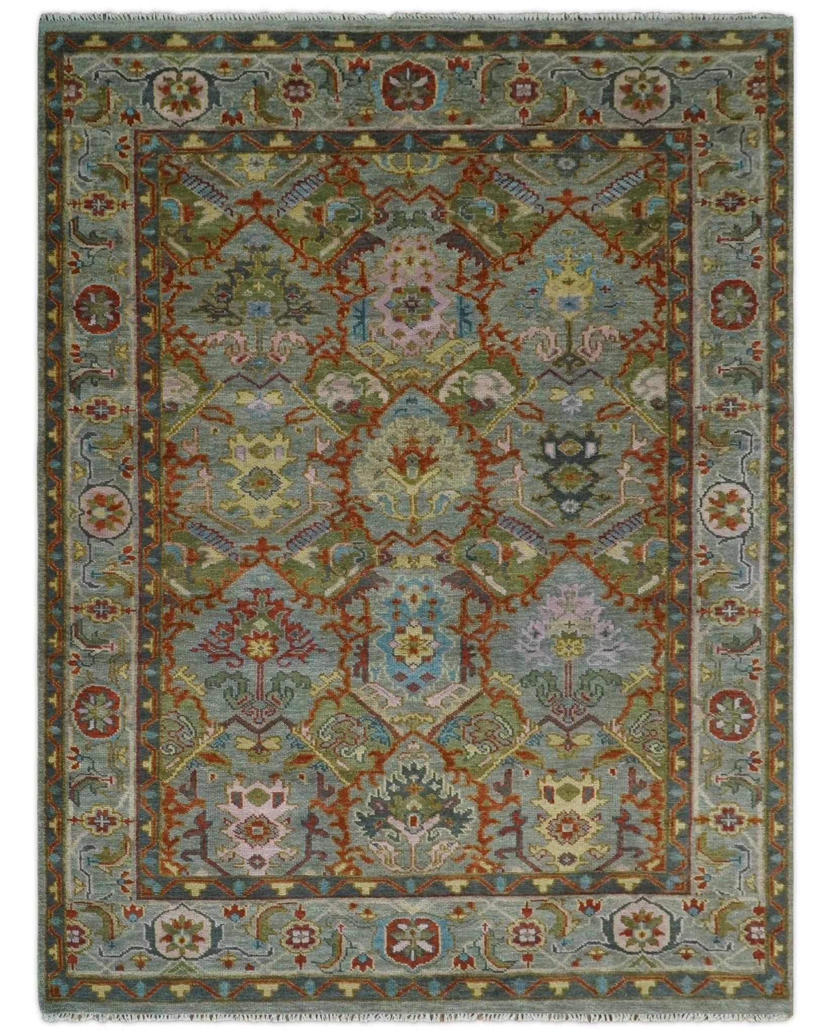 Made to order, Antique Moss All Wool Traditional Persian Silver, Rust and Green Hand knotted Oushak Area Rug | TRDCP718 - Marsh and Manor Collective