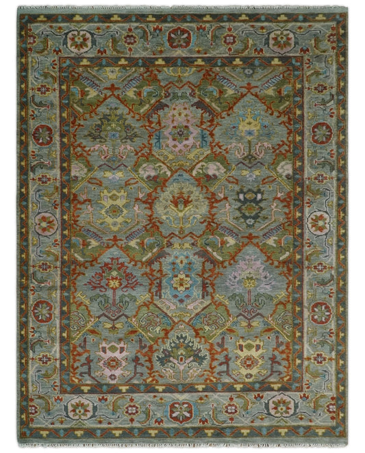 Made to order, Antique Moss All Wool Traditional Persian Silver, Rust and Green Hand knotted Oushak Area Rug | TRDCP718 - Marsh and Manor Collective