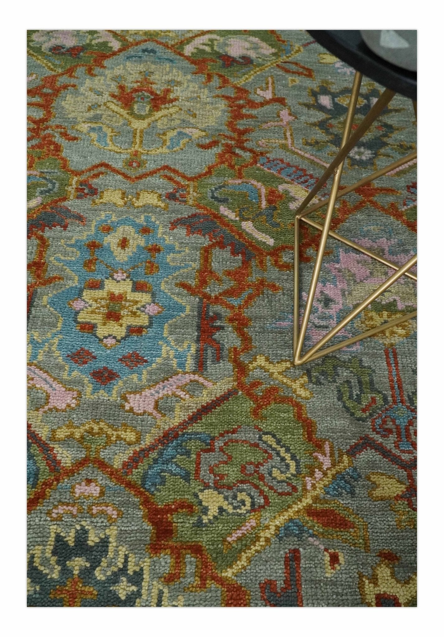 Made to order, Antique Moss All Wool Traditional Persian Silver, Rust and Green Hand knotted Oushak Area Rug | TRDCP718 - Marsh and Manor Collective
