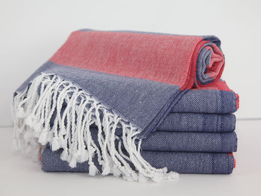 MONACO RED NAVY STRIPE TURKISH TOWEL - Marsh and Manor Collective
