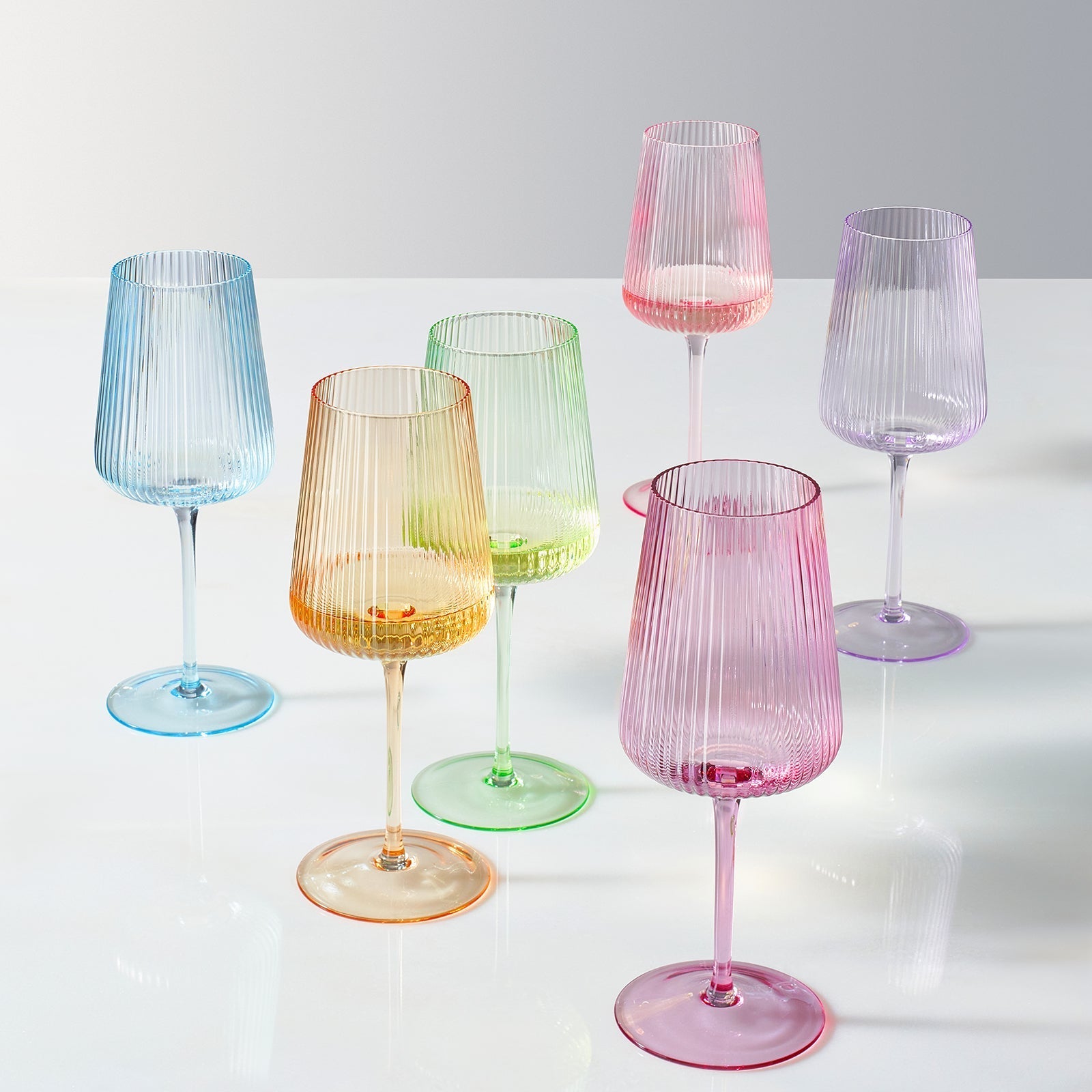 Monet Ribbed Stemmed Wine Glassware, Set of 6 - Marsh and Manor Collective