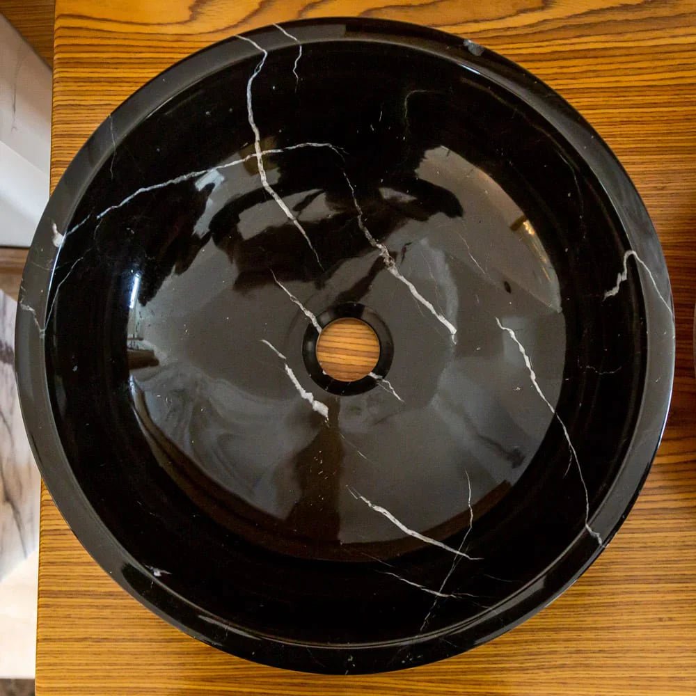 Natural Stone Toros Black Marble Above Vanity Bathroom Sink Rustic Outside (D)16" (H)6" - Marsh and Manor Collective
