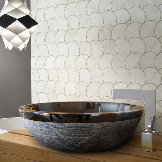 Natural Stone Toros Black Marble Above Vanity Bathroom Sink Rustic Outside (D)16" (H)6" - Marsh and Manor Collective