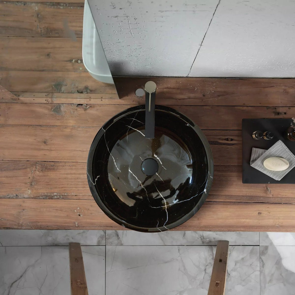 Natural Stone Toros Black Marble Above Vanity Bathroom Sink Rustic Outside (D)16" (H)6" - Marsh and Manor Collective