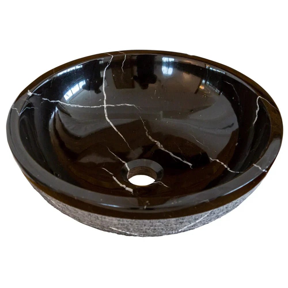 Natural Stone Toros Black Marble Above Vanity Bathroom Sink Rustic Outside (D)16" (H)6" - Marsh and Manor Collective