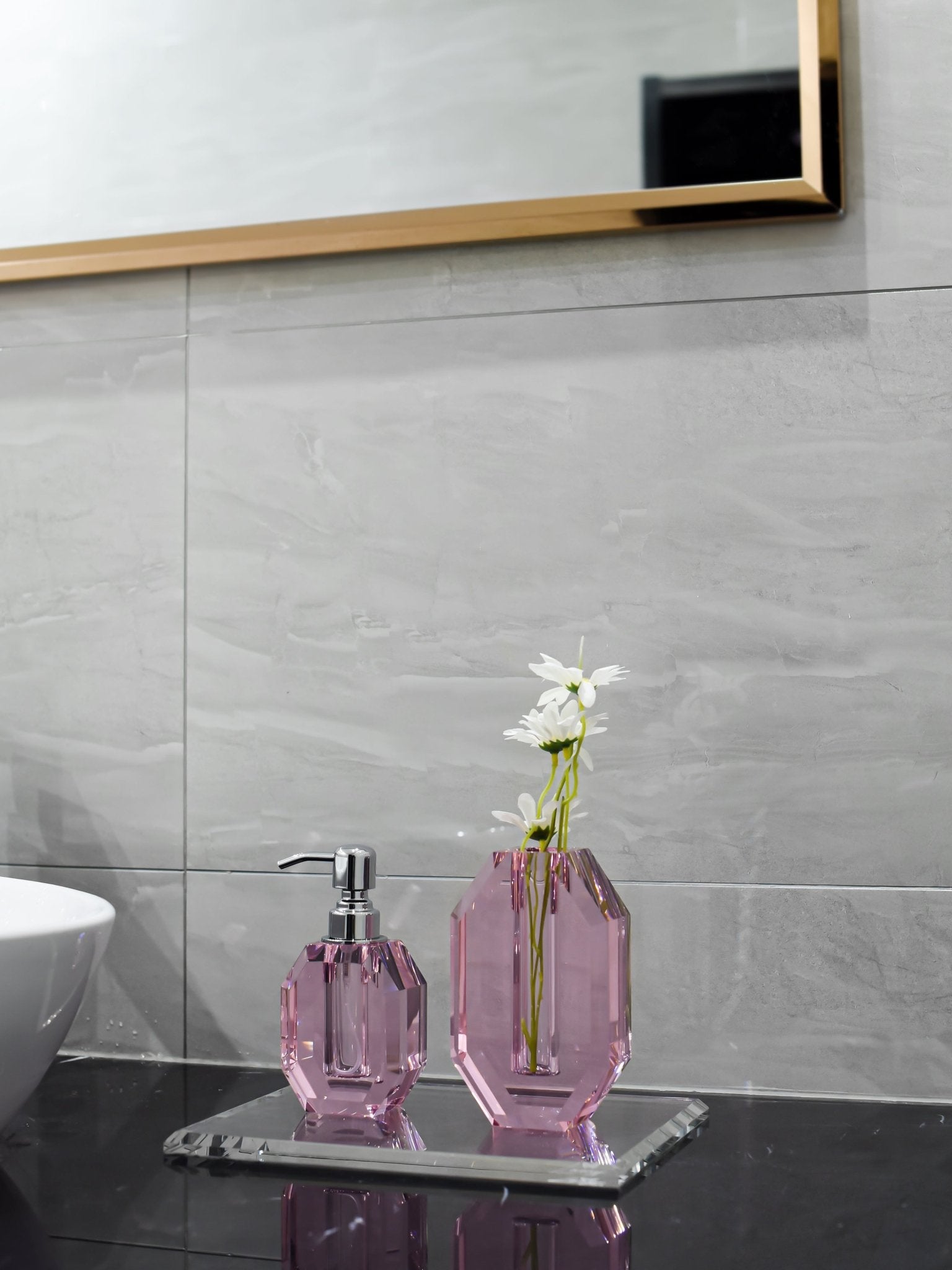 Octagon Crystal Soap Dispenser with Silver Pump - Marsh and Manor Collective