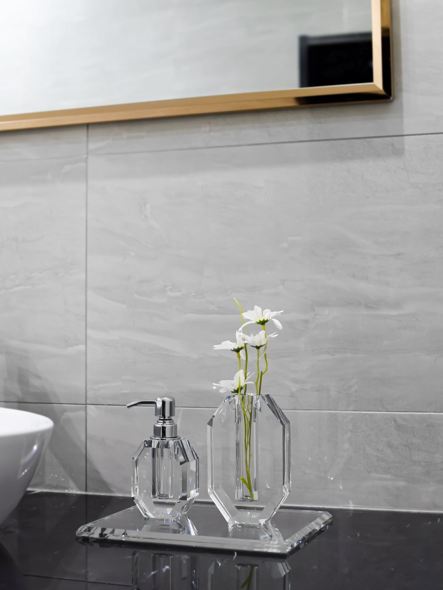 Octagon Crystal Soap Dispenser with Silver Pump - Marsh and Manor Collective