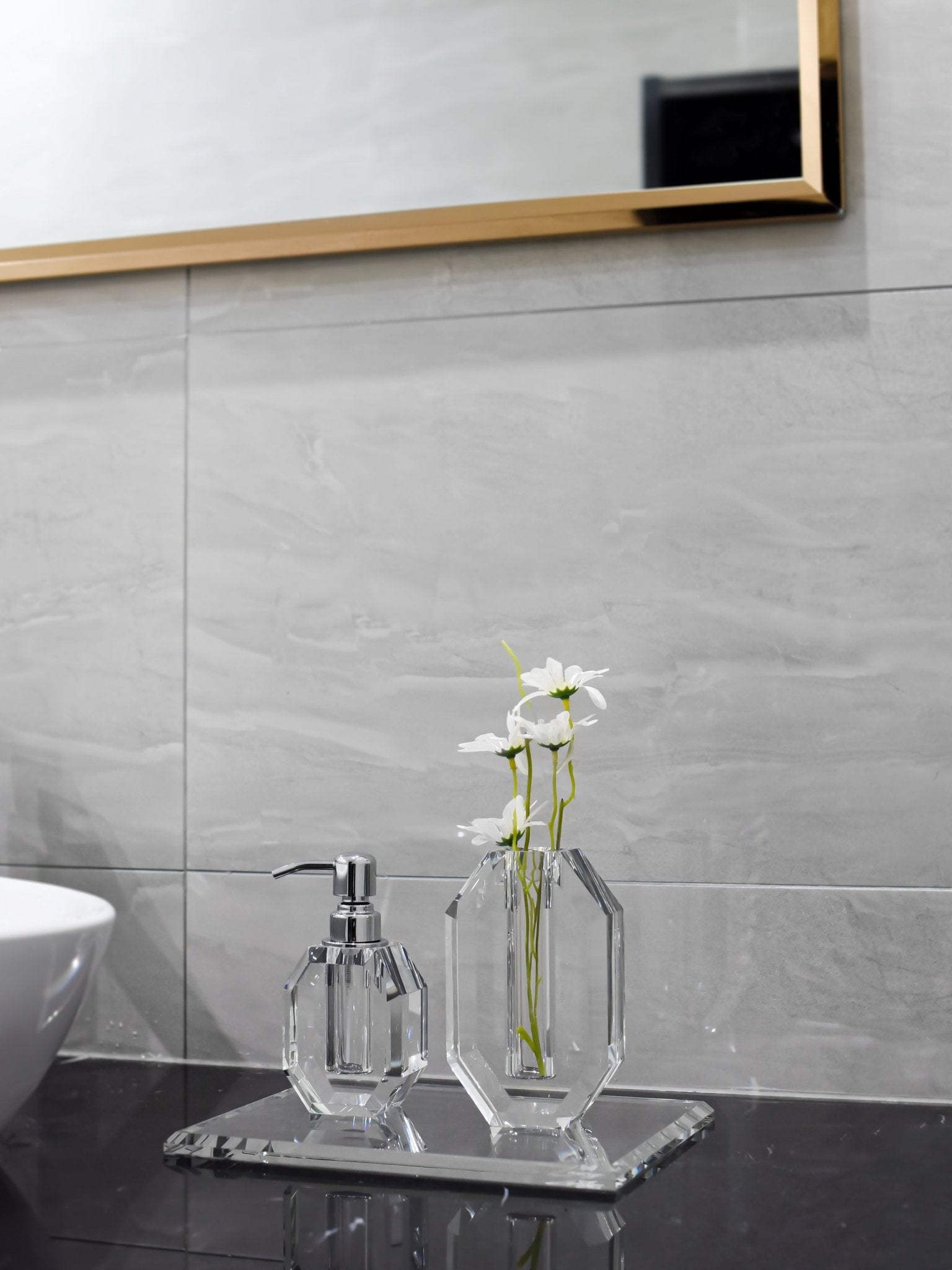 Octagon Crystal Soap Dispenser with Silver Pump - Marsh and Manor Collective
