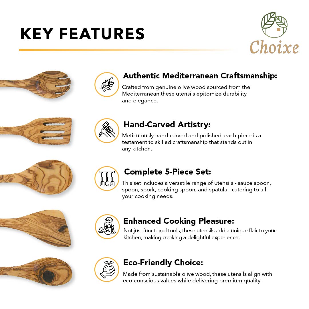 Olive Wood Kitchen Servers Set - 5 pcs - Marsh and Manor Collective
