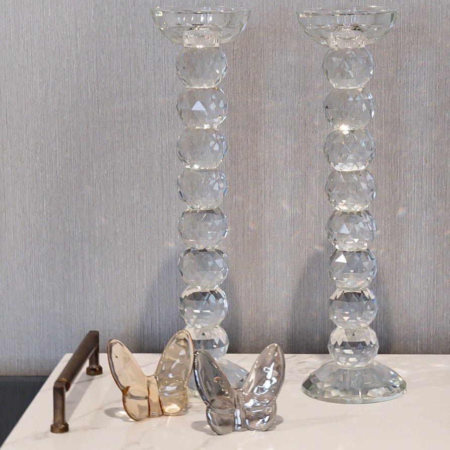 Pair of 12" Crystal Ball Candlesticks - Marsh and Manor Collective