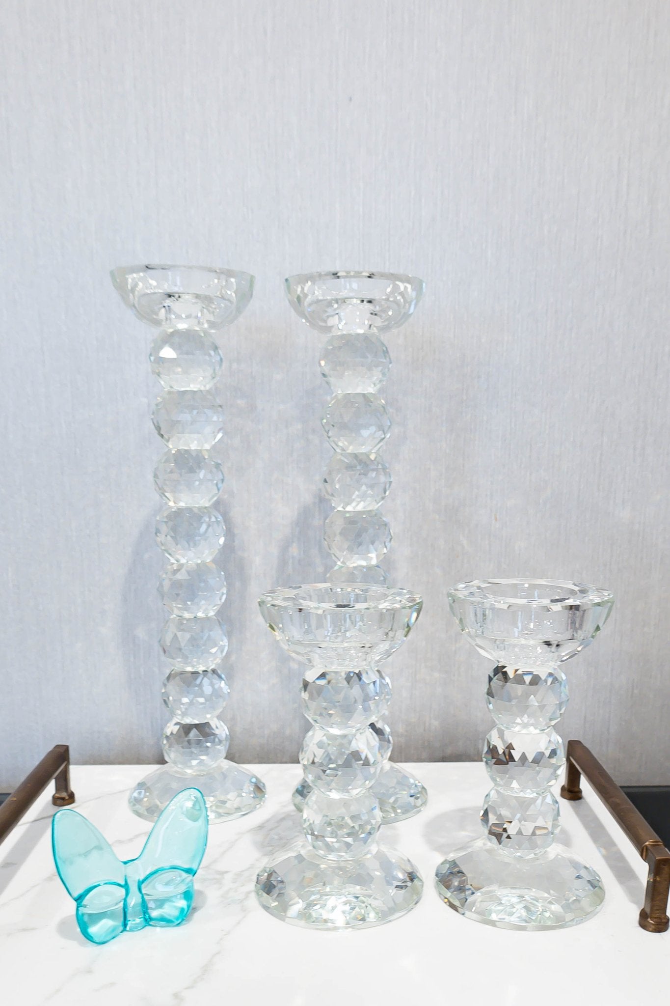 Pair of 12" Crystal Ball Candlesticks - Marsh and Manor Collective