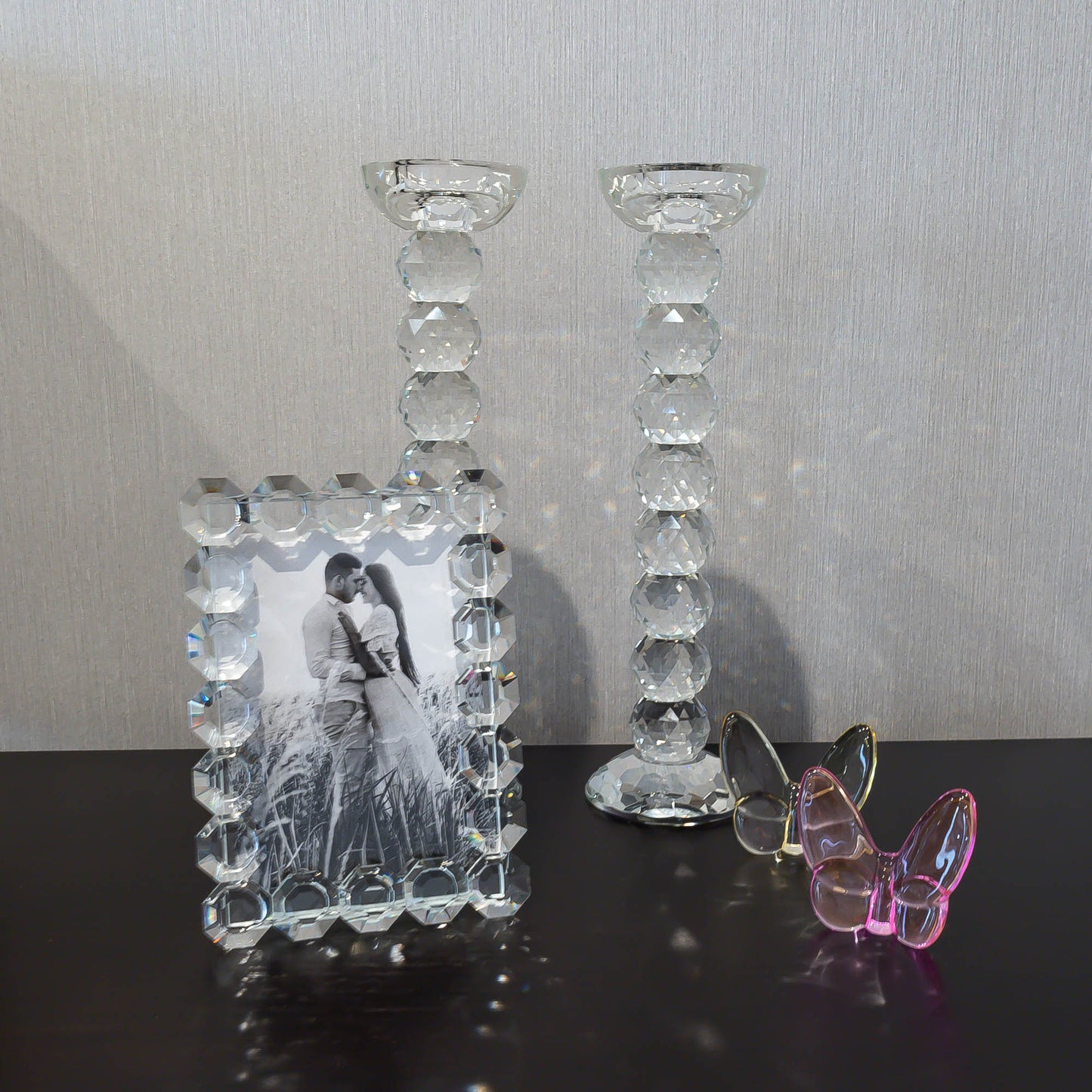 Pair of 12" Crystal Ball Candlesticks - Marsh and Manor Collective