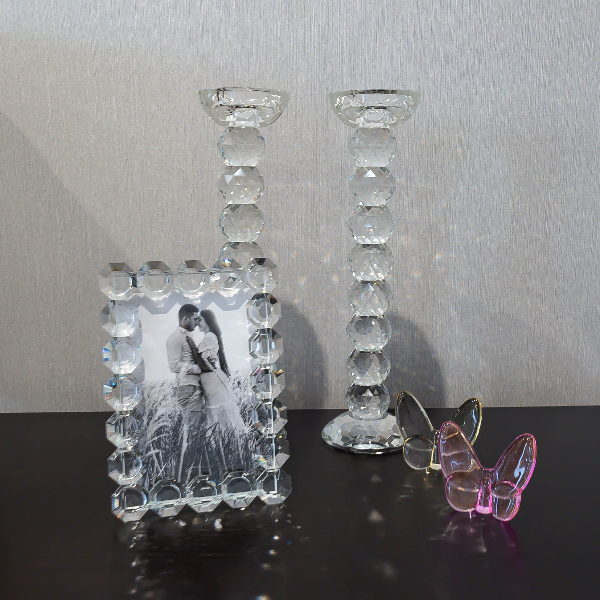 Pair of 12" Crystal Ball Candlesticks - Marsh and Manor Collective