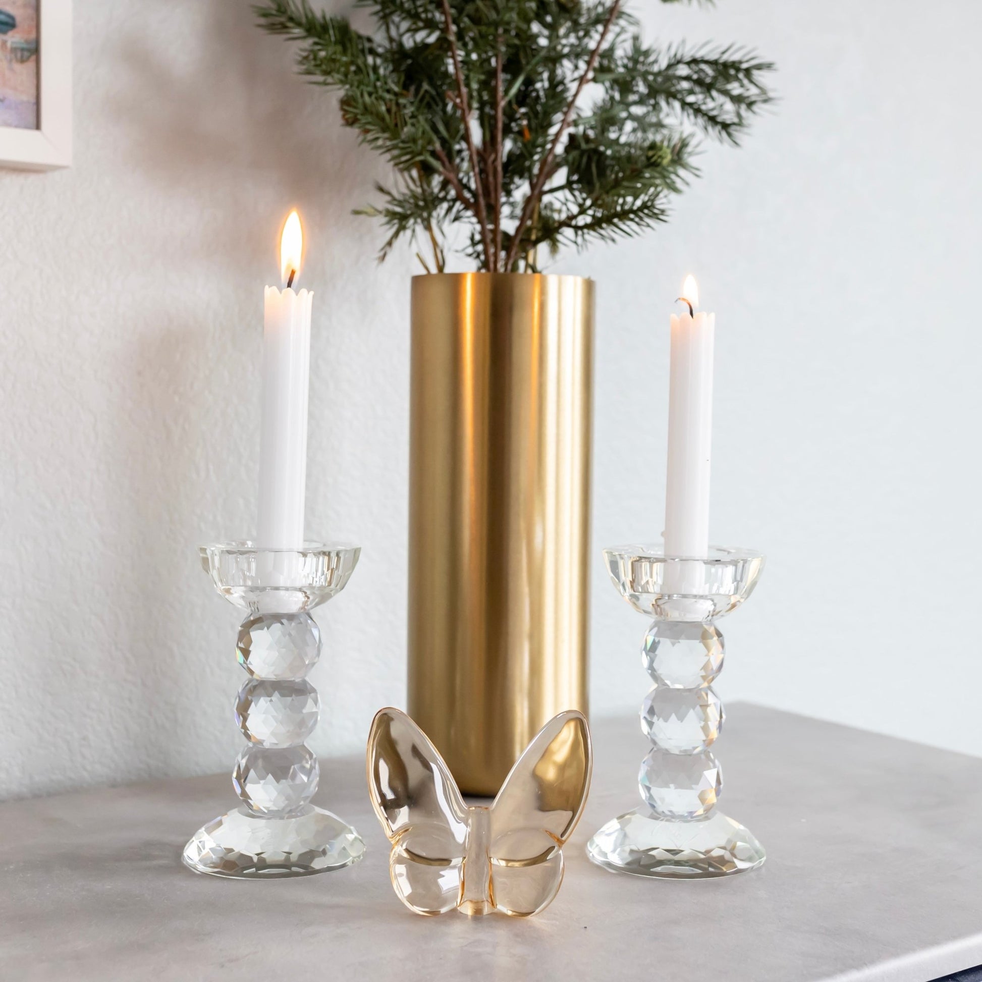 Pair of 6" Crystal Ball Candlesticks - Marsh and Manor Collective