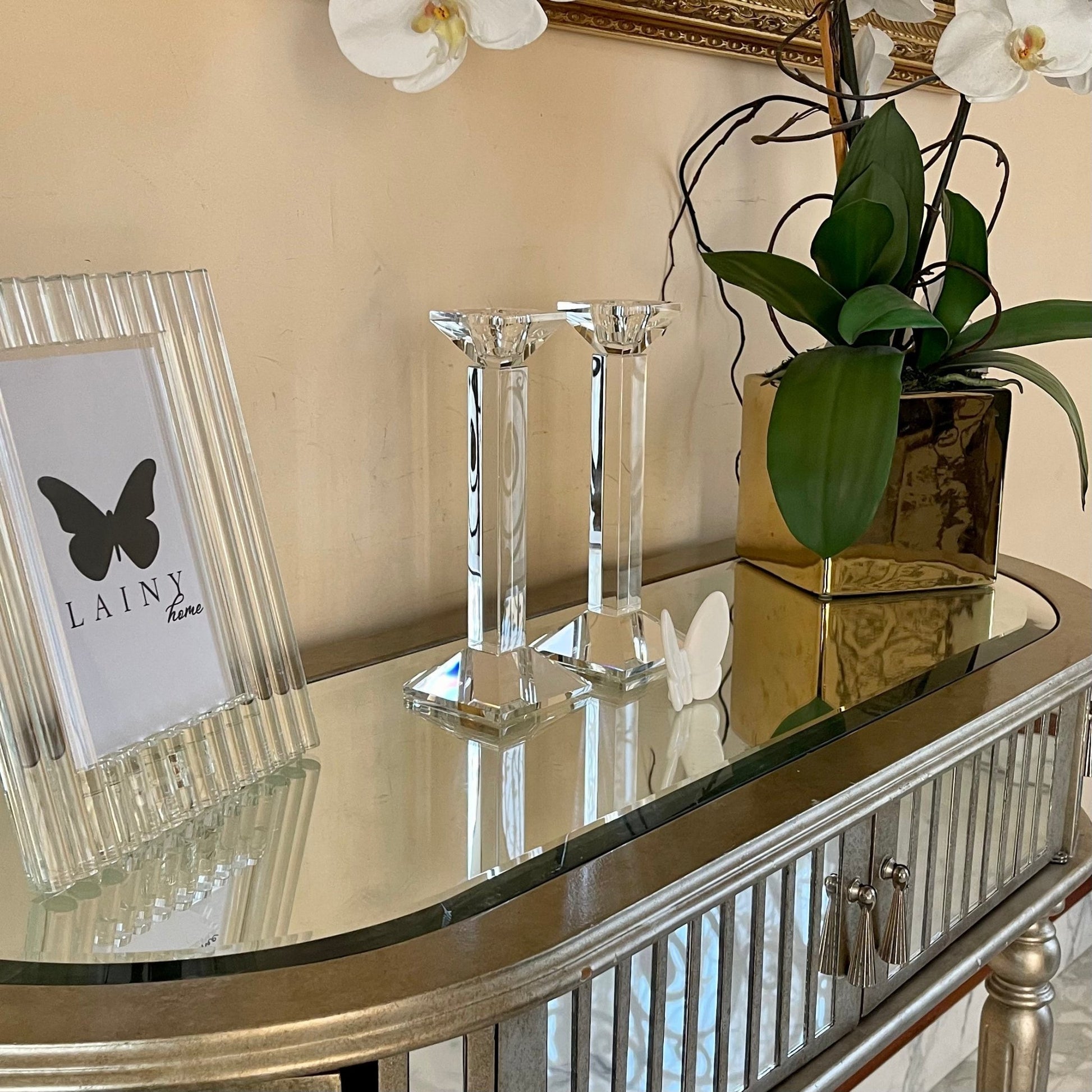 Pair of 9” Classy Crystal Candlesticks - Marsh and Manor Collective