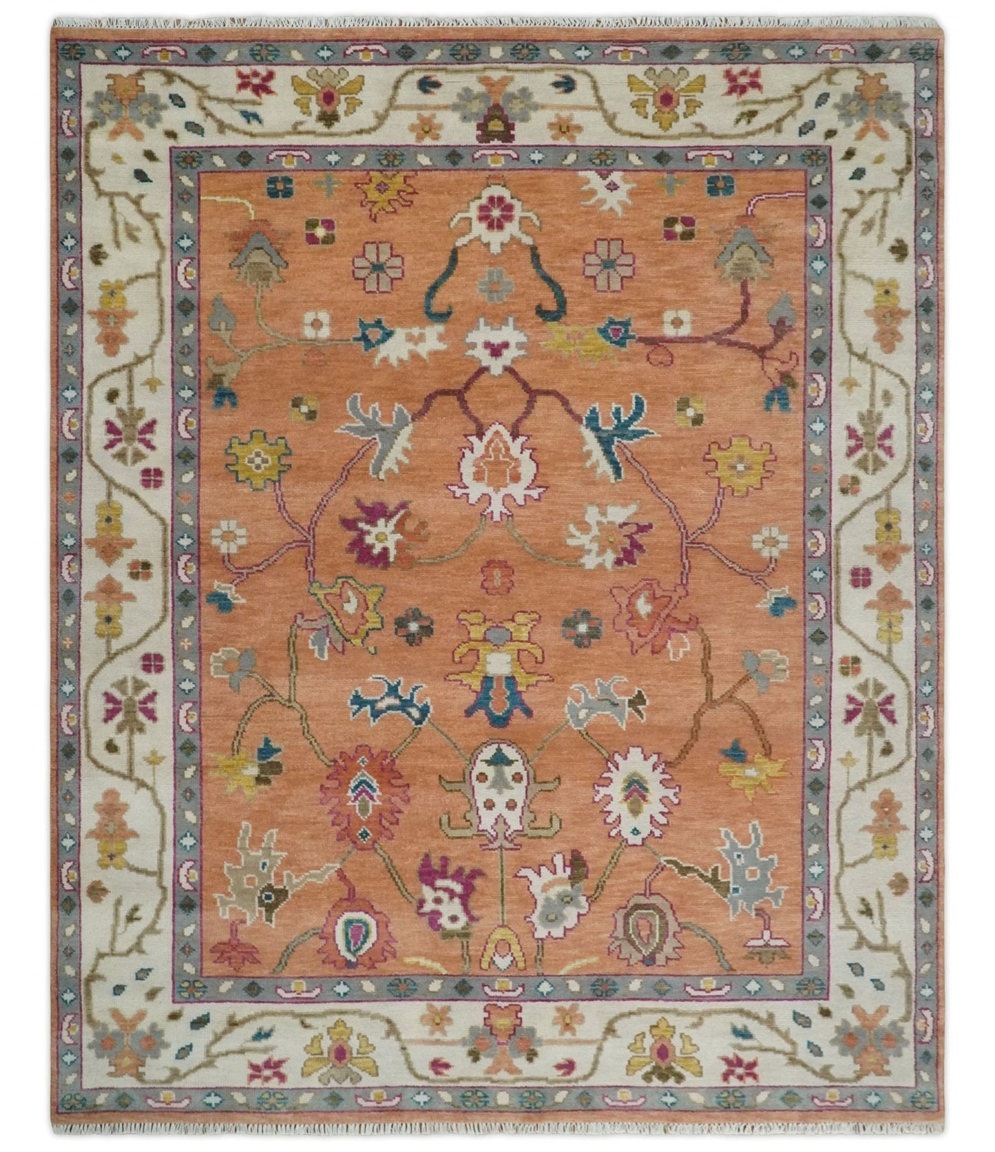 Peach and Ivory Hand knotted Oushak Custom Made wool Area Rug - Marsh and Manor Collective