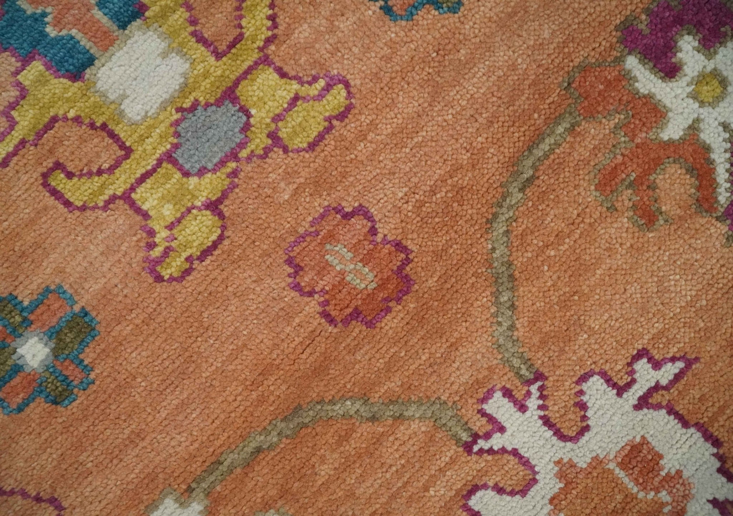 Peach and Ivory Hand knotted Oushak Custom Made wool Area Rug - Marsh and Manor Collective