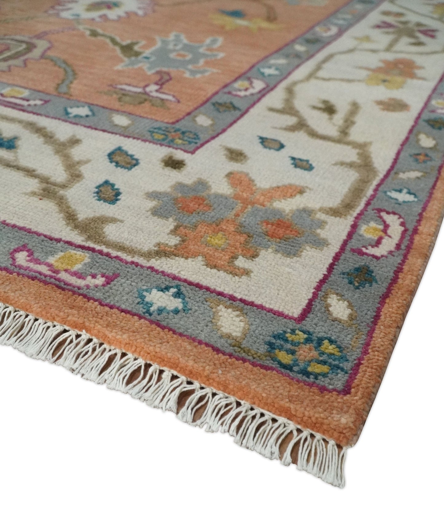 Peach and Ivory Hand knotted Oushak Custom Made wool Area Rug - Marsh and Manor Collective