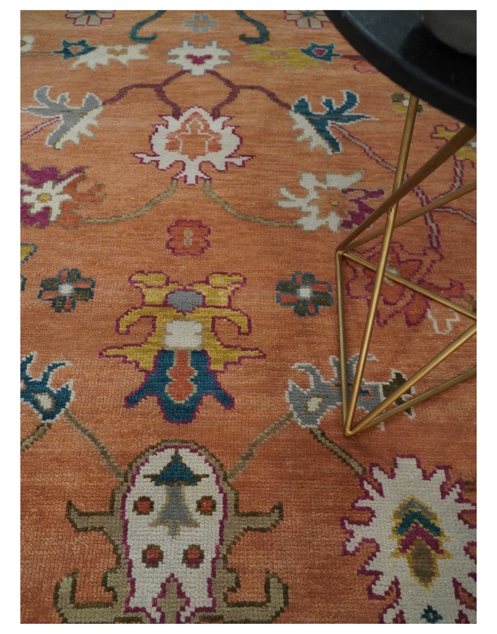 Peach and Ivory Hand knotted Oushak Custom Made wool Area Rug - Marsh and Manor Collective