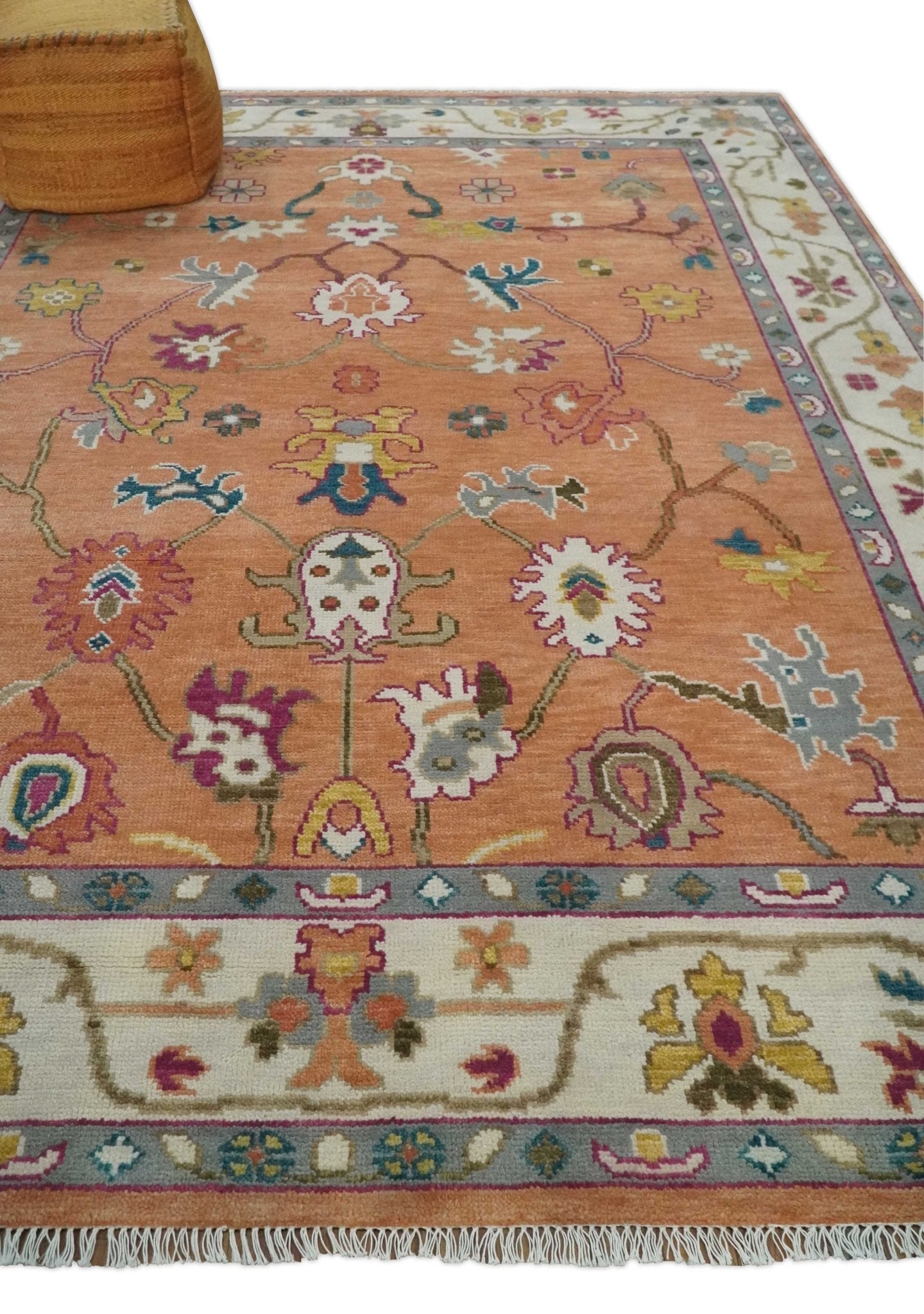 Peach and Ivory Hand knotted Oushak Custom Made wool Area Rug - Marsh and Manor Collective