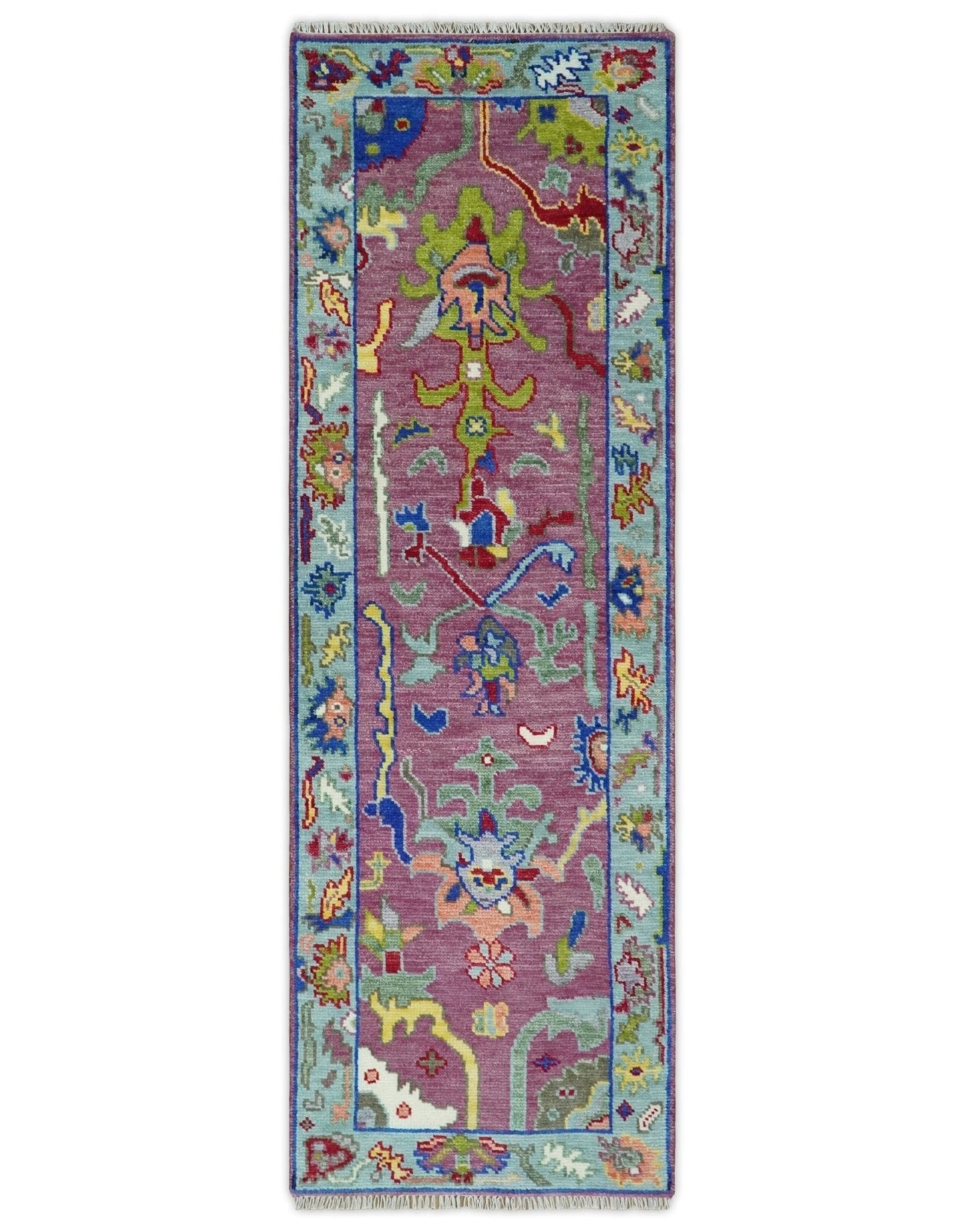 Pink Oushak Rug Wool Blue Colorful Hand knotted Traditional Oushak Custom Made wool Area Rug - Marsh and Manor Collective