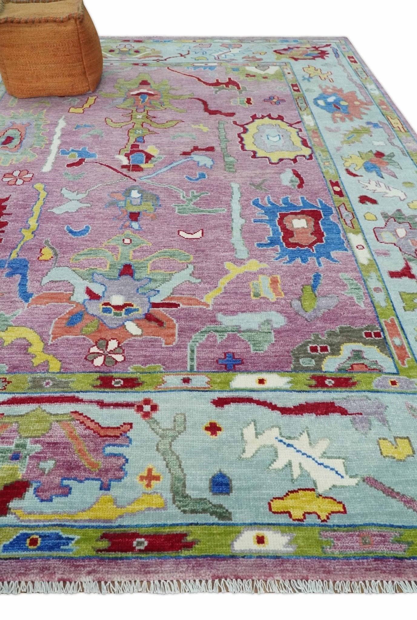 Pink Oushak Rug Wool Blue Colorful Hand knotted Traditional Oushak Custom Made wool Area Rug - Marsh and Manor Collective