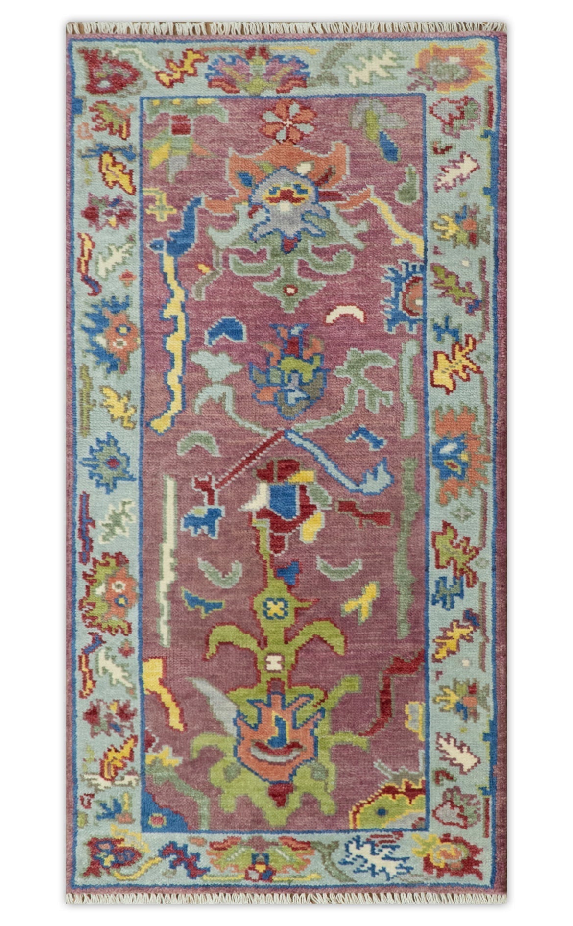 Pink Oushak Rug Wool Blue Colorful Hand knotted Traditional Oushak Custom Made wool Area Rug - Marsh and Manor Collective