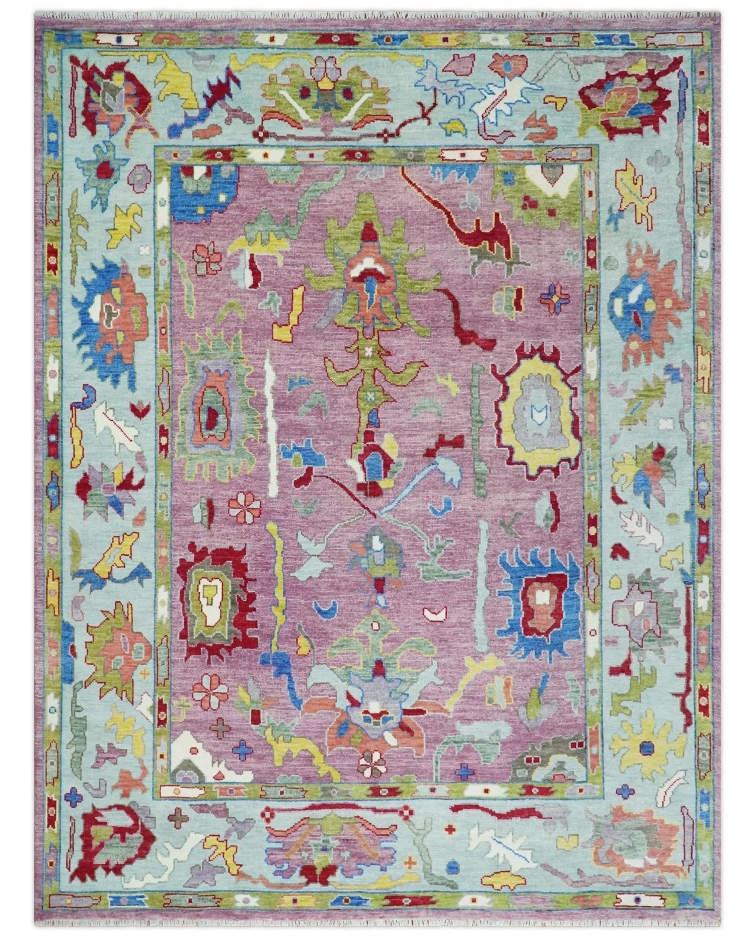 Pink Oushak Rug Wool Blue Colorful Hand knotted Traditional Oushak Custom Made wool Area Rug - Marsh and Manor Collective
