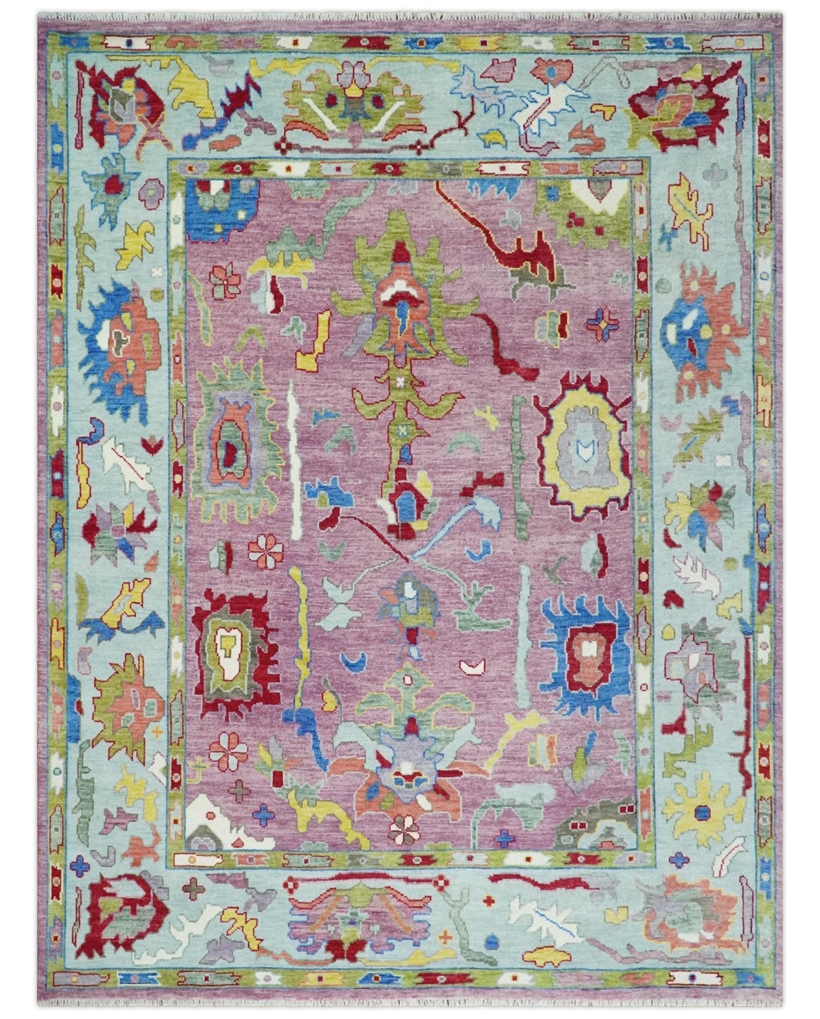 Pink Oushak Rug Wool Blue Colorful Hand knotted Traditional Oushak Custom Made wool Area Rug - Marsh and Manor Collective