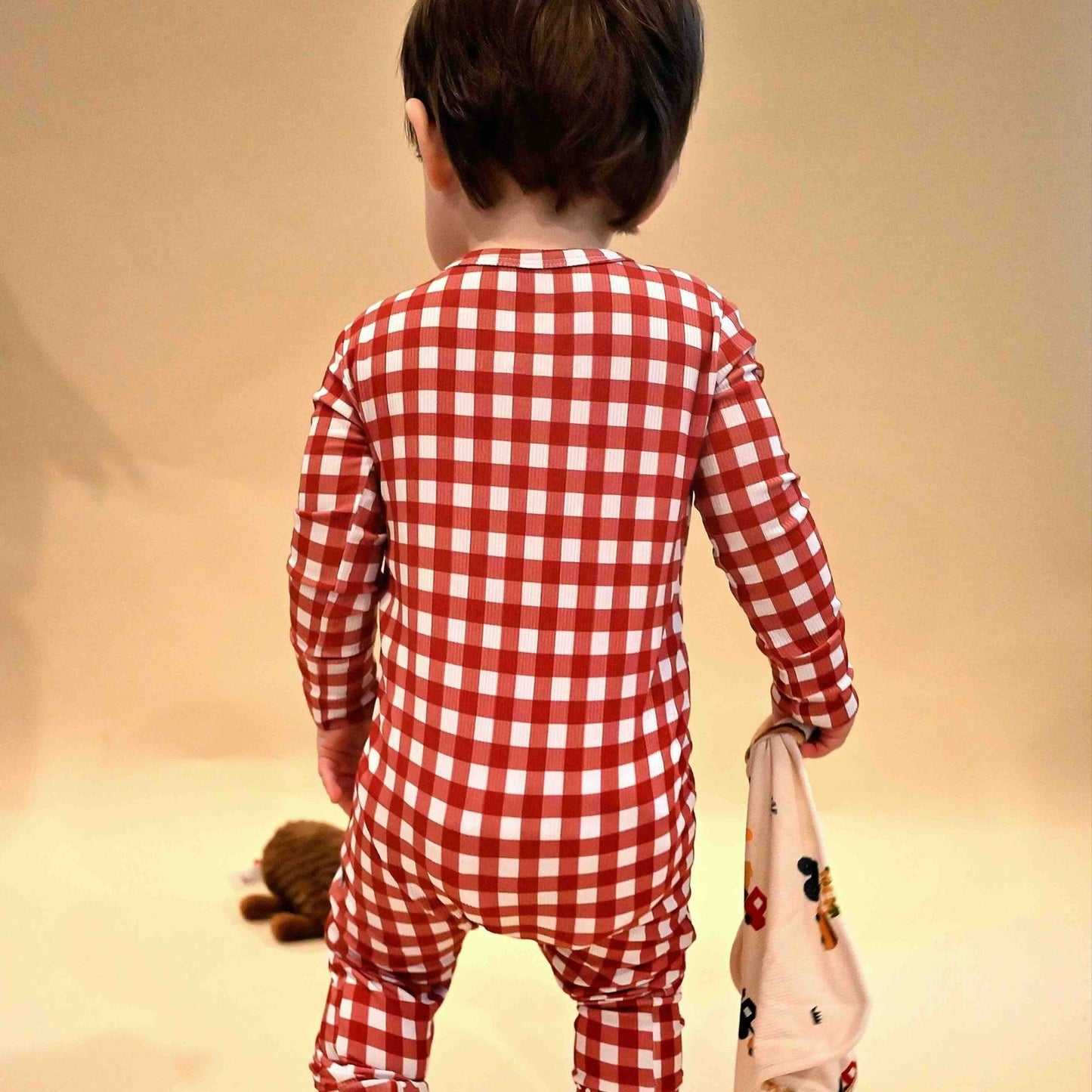 Red Gingham Zip Romper