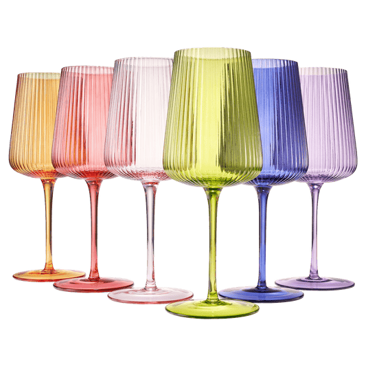 Rhea Ribbed Stemmed Wine Glassware, Set of 6 - Marsh and Manor Collective
