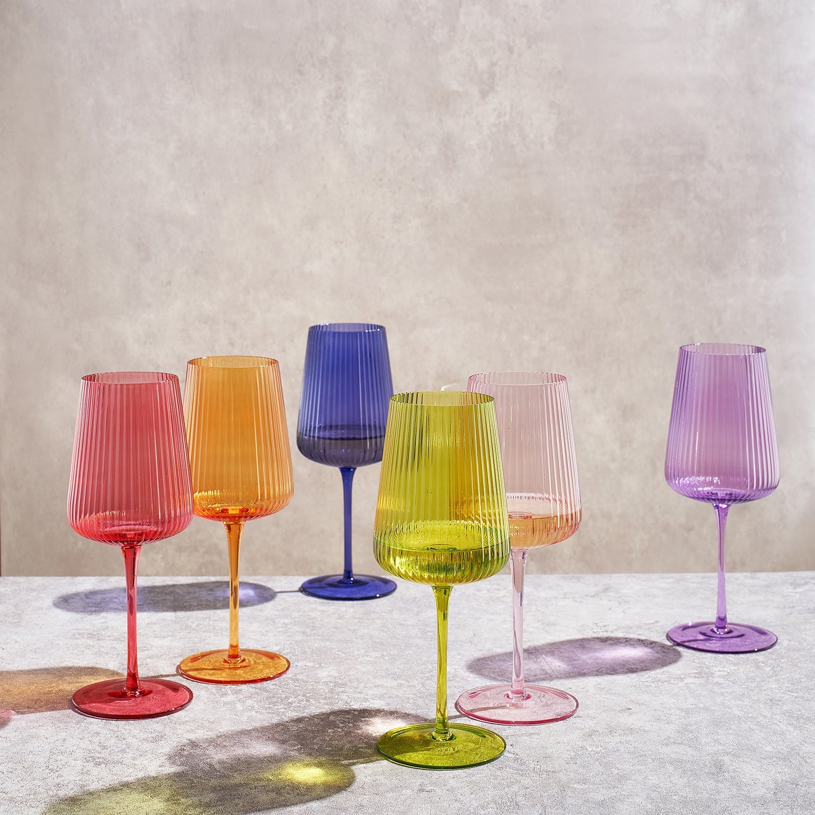 Rhea Ribbed Stemmed Wine Glassware, Set of 6 - Marsh and Manor Collective