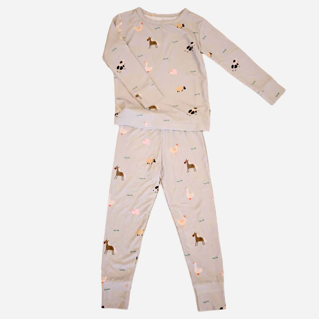 Ribbed Farm Animals Two-Piece Pajamas