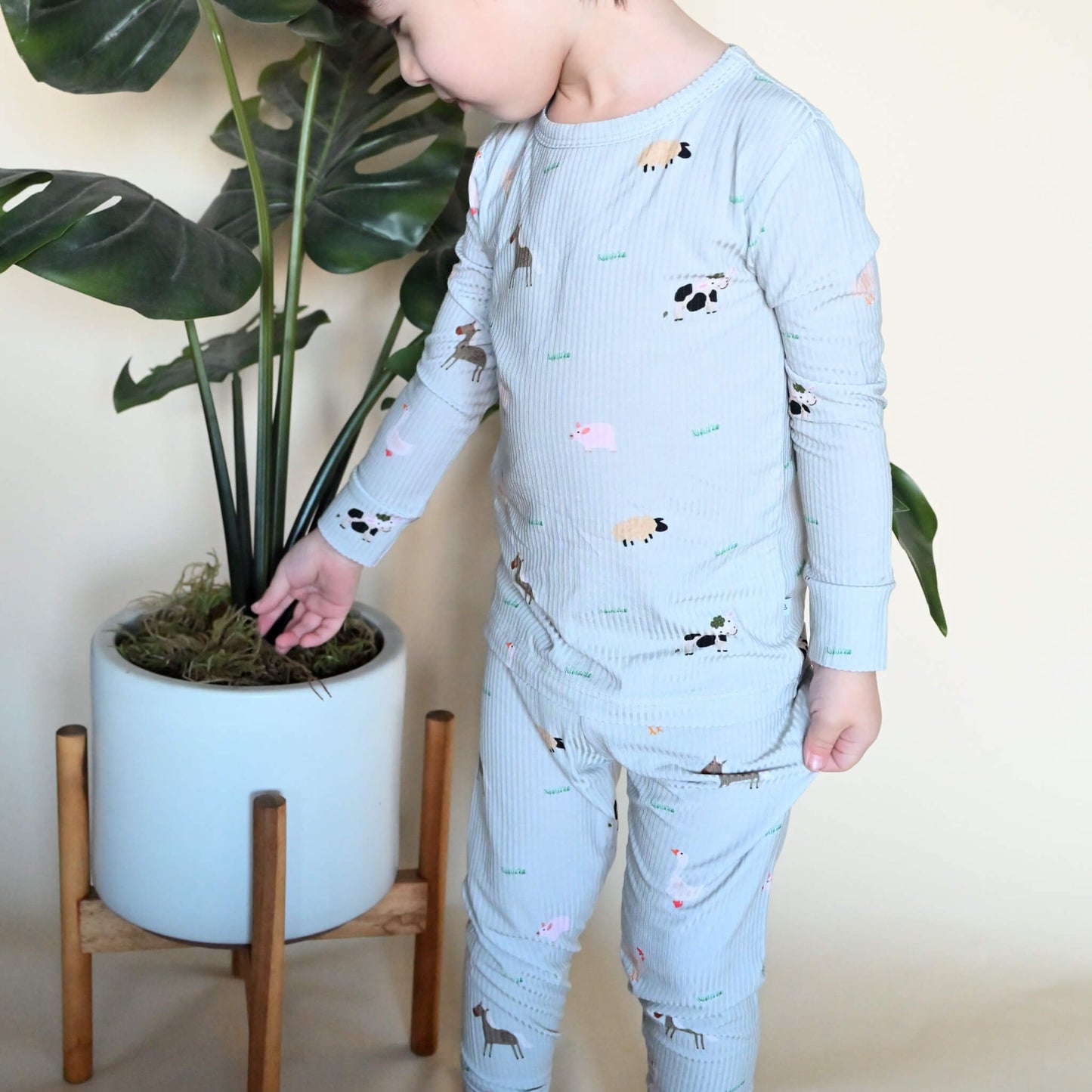 Ribbed Farm Animals Two-Piece Pajamas