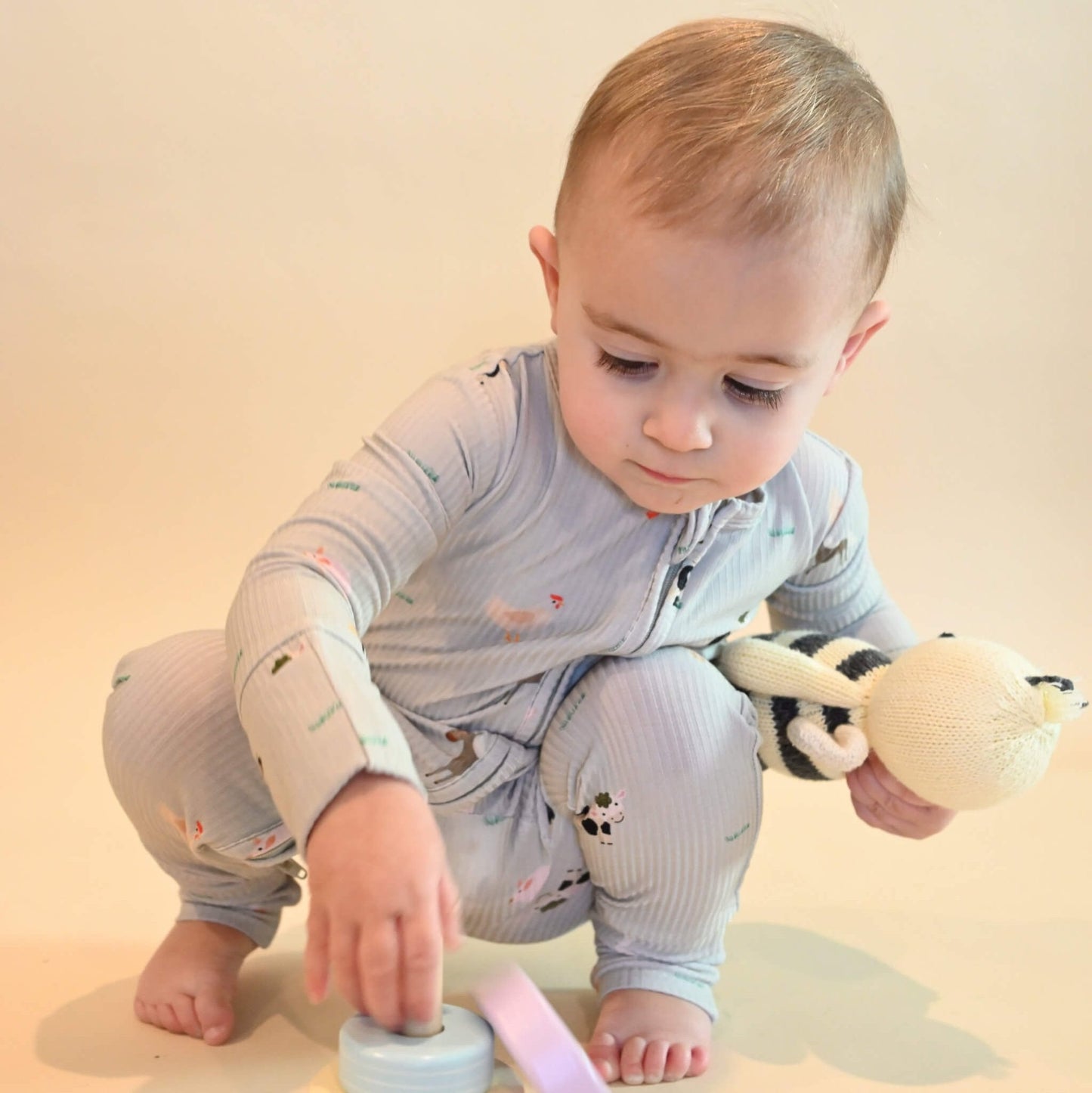 Ribbed Farm Animals Zip Romper