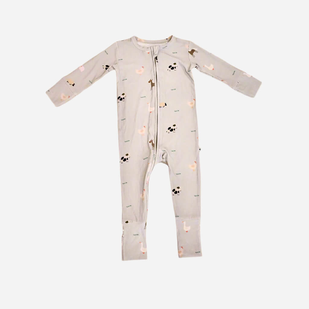 Ribbed Farm Animals Zip Romper