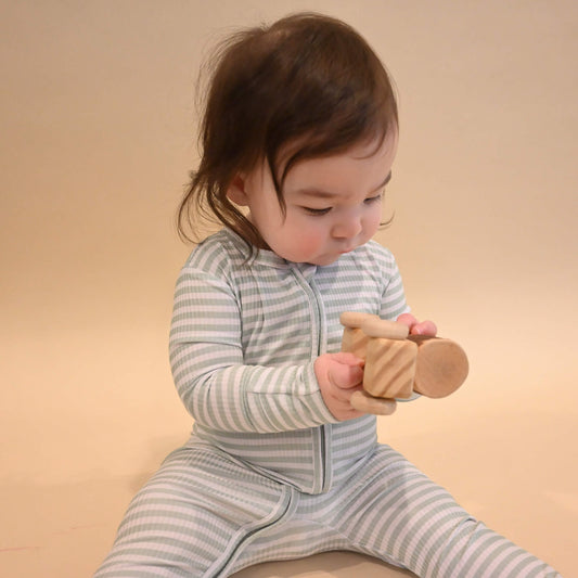 Sea Green Striped Ribbed Zip Romper