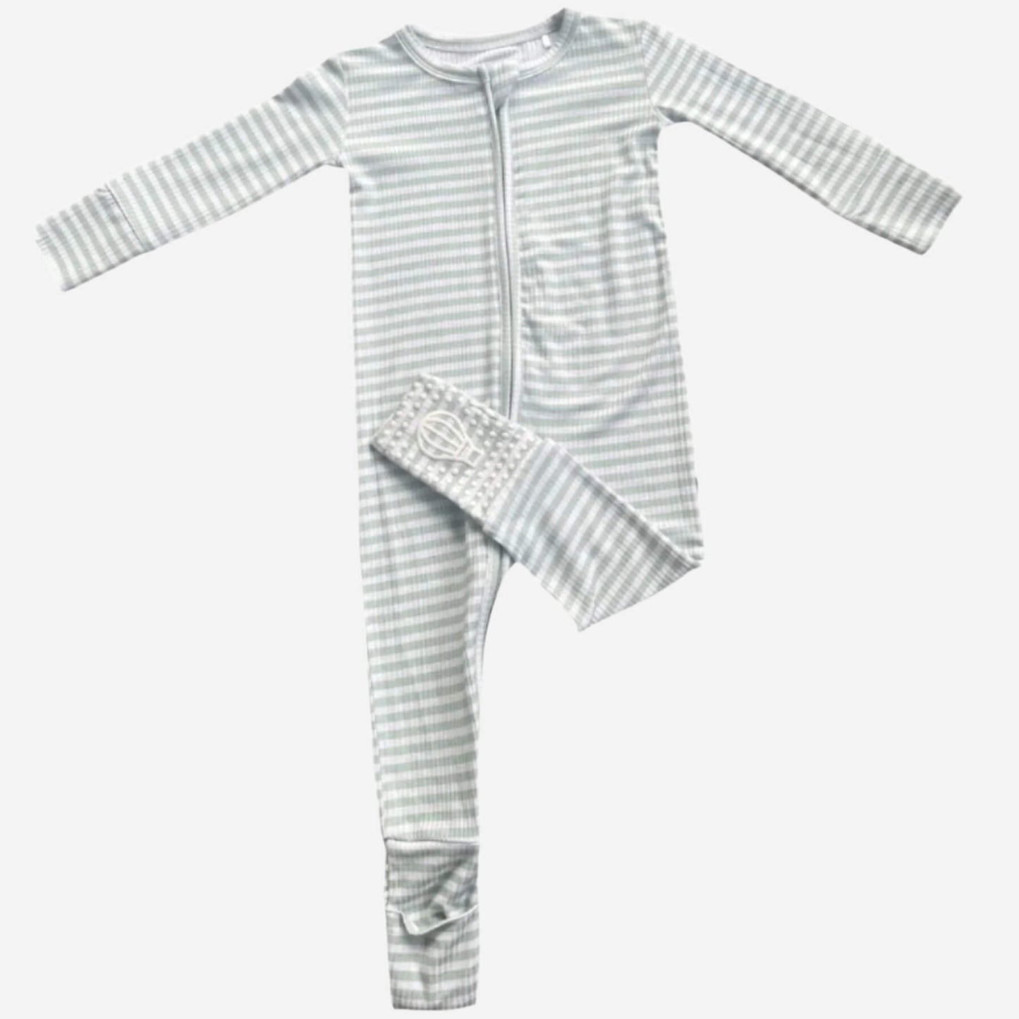 Sea Green Striped Ribbed Zip Romper