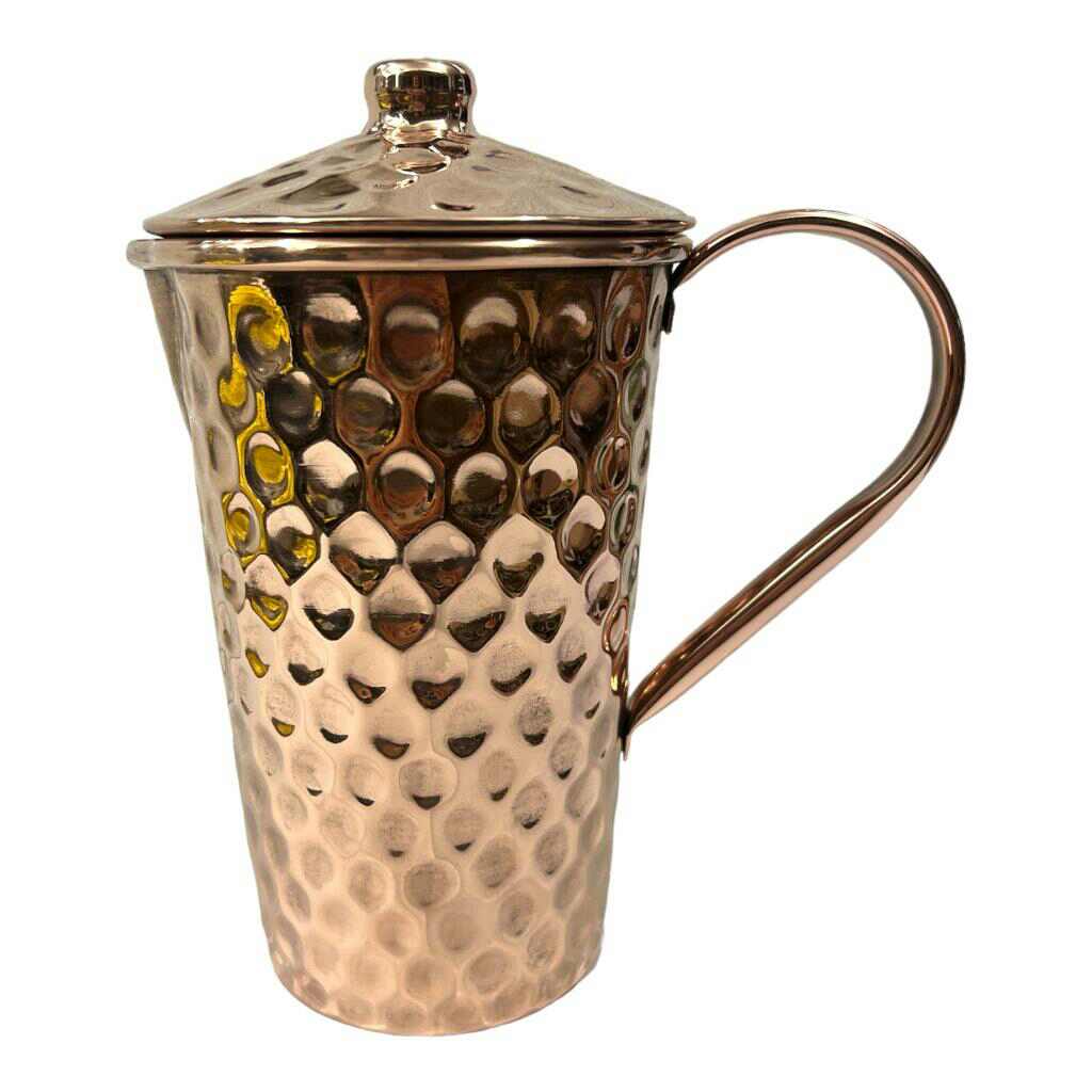 Set of One Copper Pitcher with Top and Two Tumblers, Deep Hammering and Shiny Finish - Marsh and Manor Collective