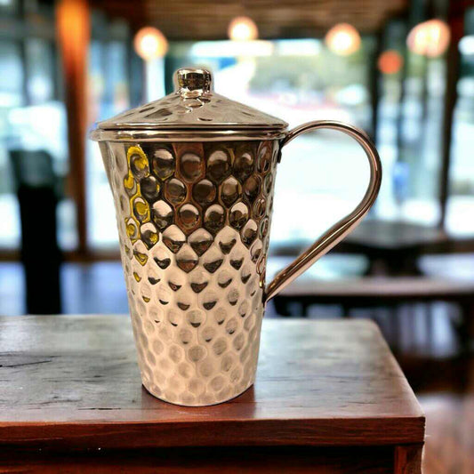 Set of One Copper Pitcher with Top and Two Tumblers, Deep Hammering and Shiny Finish - Marsh and Manor Collective