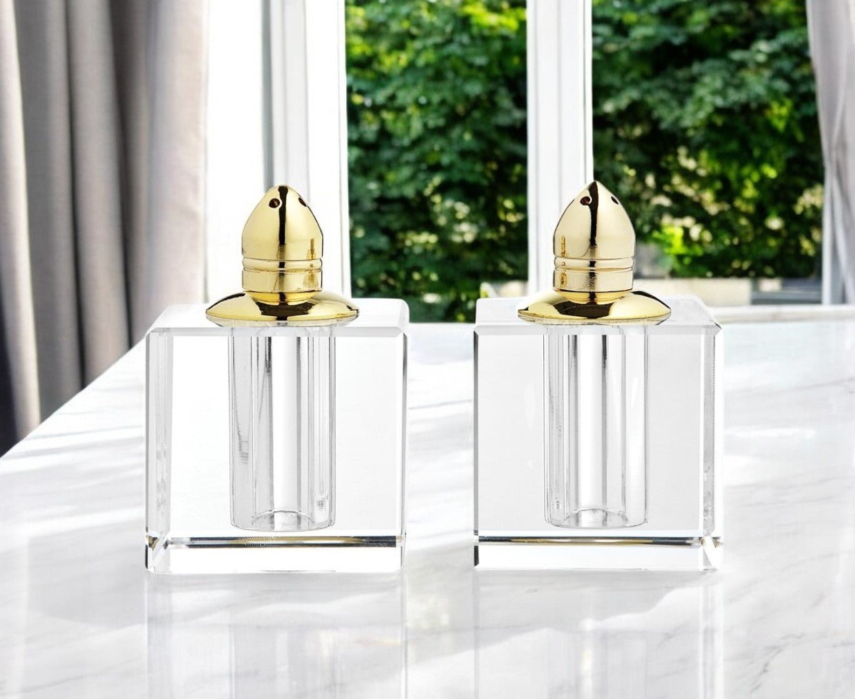 Set of Two Clear And Gold Crystal Pepper Shakers - Marsh and Manor Collective