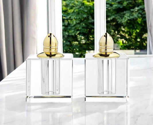 Set of Two Clear And Gold Crystal Pepper Shakers - Marsh and Manor Collective