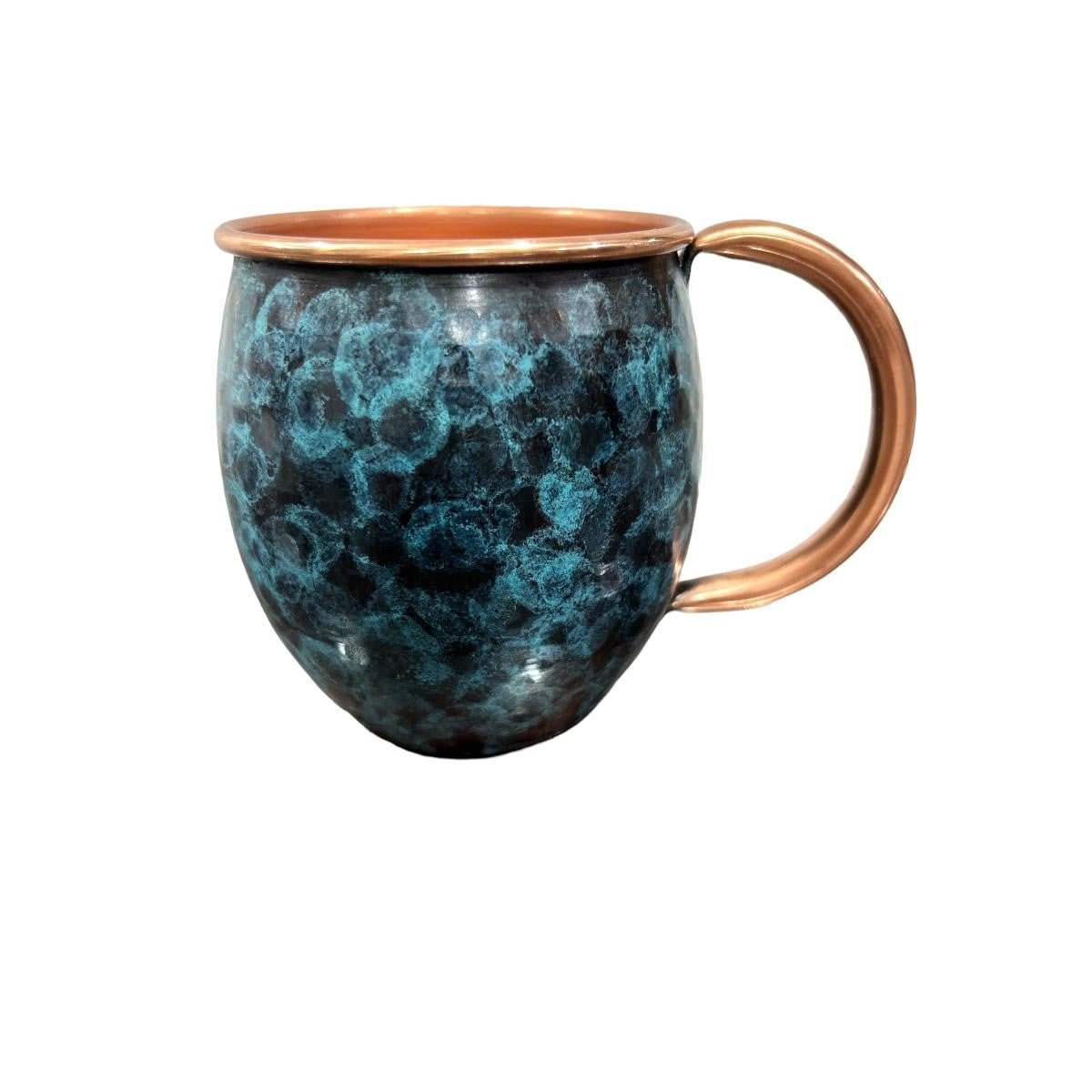 Set of Two Copper Barrel Mugs, Hammered and Stained Blue Patina - Marsh and Manor Collective