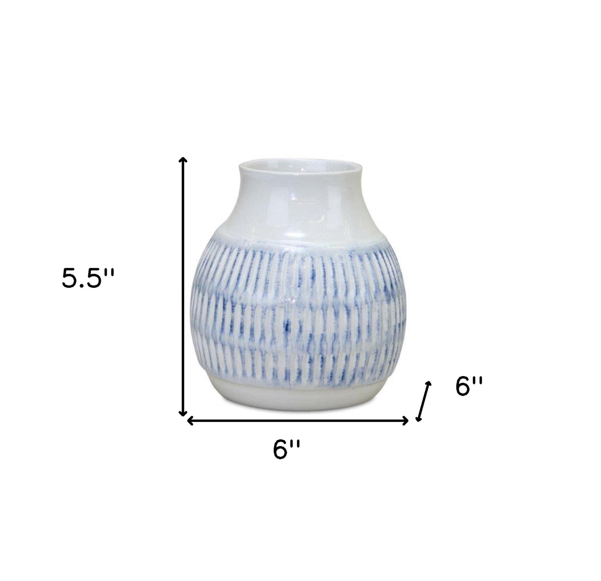 Set of Two White and Blue Ceramic Striped Round Table Vase - Marsh and Manor Collective
