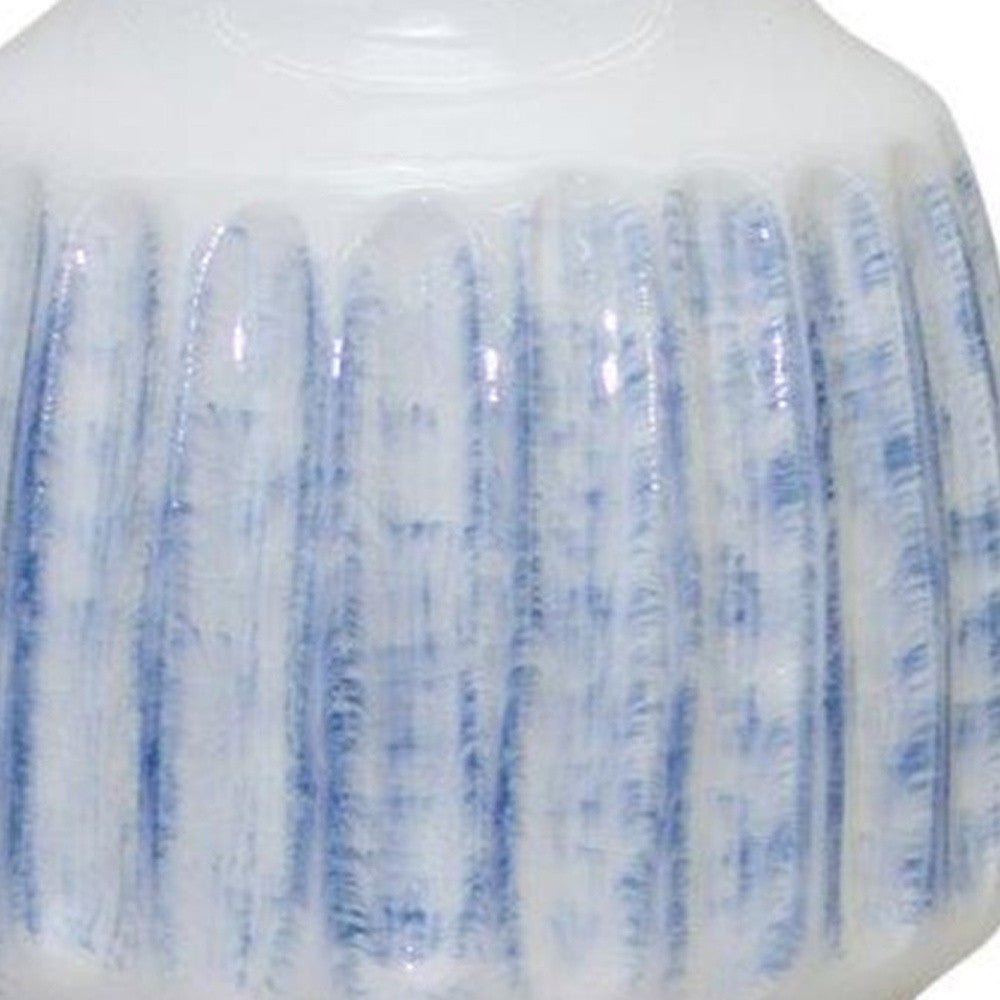 Set of Two White and Blue Ceramic Striped Round Table Vase - Marsh and Manor Collective