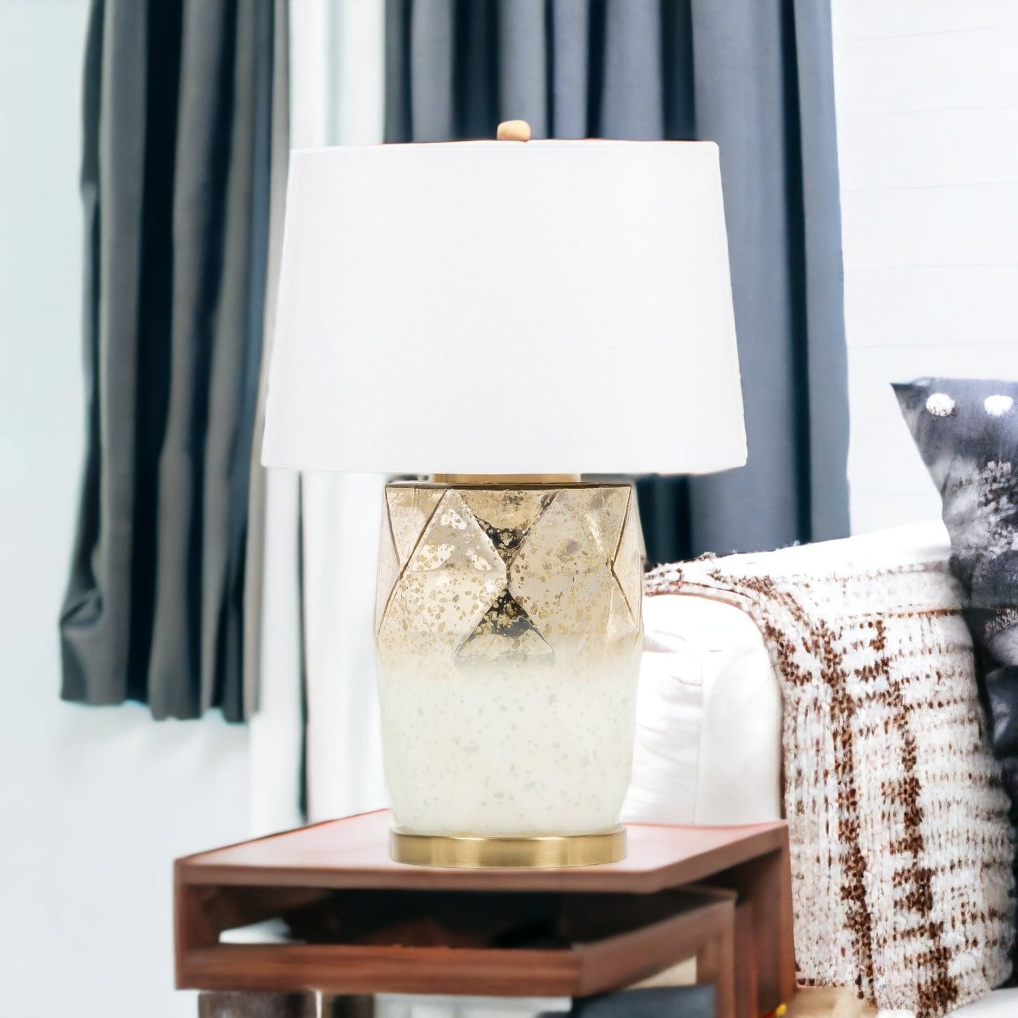 Tabor 22" White and Gold Mercury Glass Table Lamp With White Cone Shade - Marsh and Manor Collective