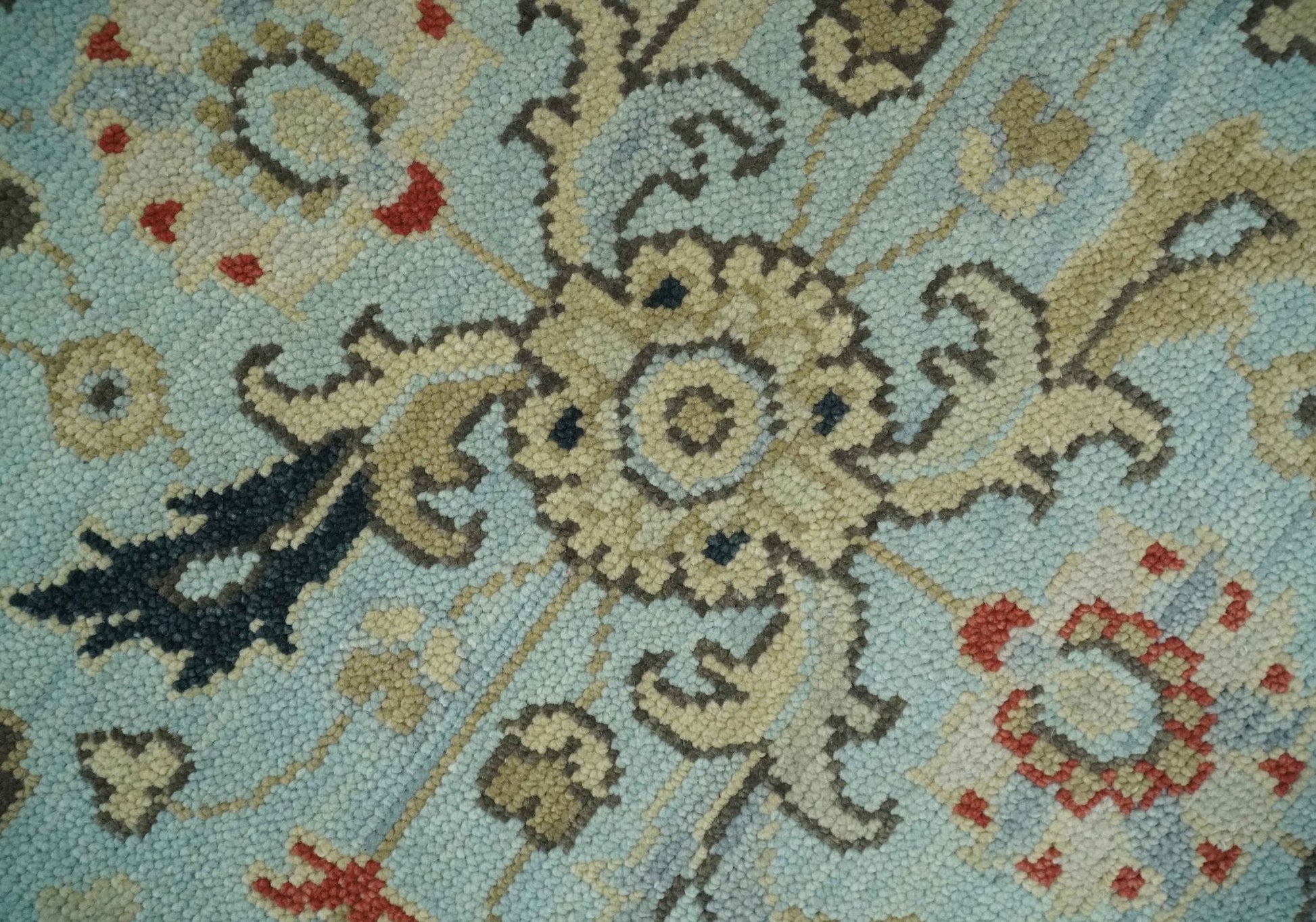 Traditional Aqua and Beige Hand knotted Oriental Oushak Custom Made wool Area Rug - Marsh and Manor Collective