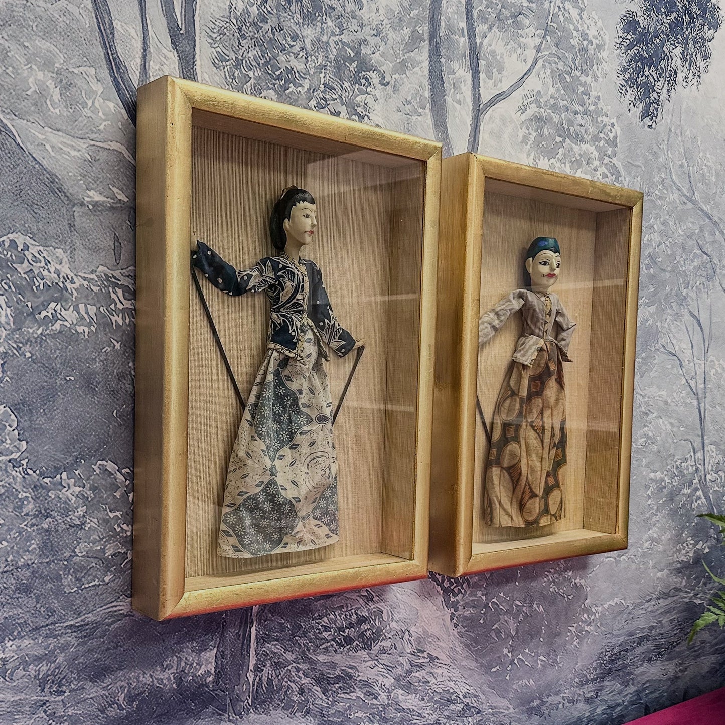 Vintage Framed Stick Puppet Set